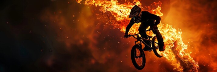 Naklejka premium Flaming BMX Biking An Edgy Display of Daring and Velocity