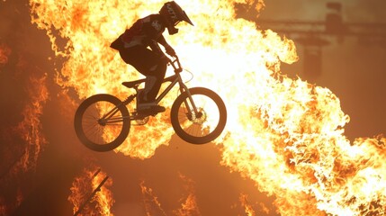 Naklejka premium Flaming BMX Biking A Daring Display of Fearlessness and Fire