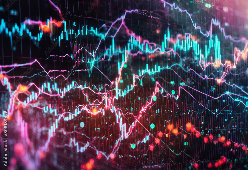 Poster forex colorful diagrams and stock market data with lines and dynamics