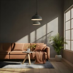 living room interior with leather sofa 