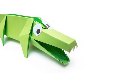 Animal concept origami isolated on white background of a green american alligator - Alligator...