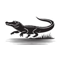 Alligator silhouette for art and design projects - reptile silhouette - alligator illustration - minimalistic alligator vector
