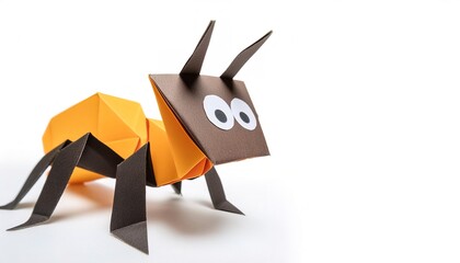 Animal concept origami isolated on white background of an ant with eyes, antennae and legs with...