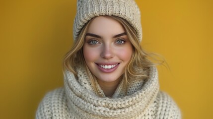 Woman Wearing Knitted Hat and Scarf