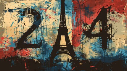 Olympic games in Paris, France. Eiffel tower and 2024