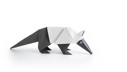 Animal concept origami isolated on white background of a giant anteater - Myrmecophaga tridactyla -...