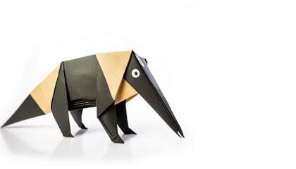 Animal concept origami isolated on white background of a giant anteater - Myrmecophaga tridactyla -...
