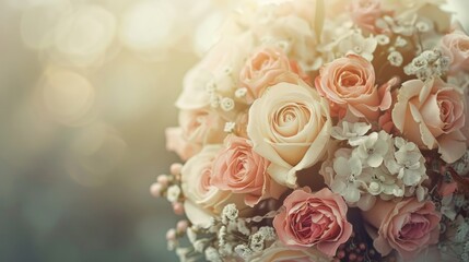 A stunning bridal bouquet of pink and white flowers resting on a table