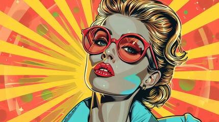 retro pop art illustration, the pop art woman is portrayed in a dynamic pose, capturing the energetic spirit of the era with a nod to retro aesthetics