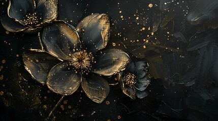 black and golden flower oil painting 