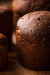 Close-up of a Freshly Baked Panettone on Wooden Surface