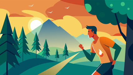Beads of sweat glisten on the athletes skin as they navigate the forest terrain determined to reach the shooting range.. Vector illustration