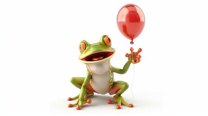 cute baby frog with balloon 