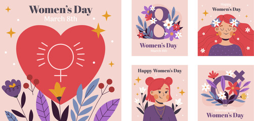 Flat instagram posts collection for international women's day