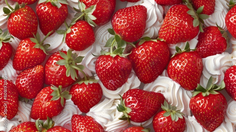 Poster top view close up of strawberries and cream arrangement for a visually appealing display