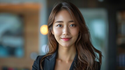 Fototapeta premium Smiling Woman in Black Jacket