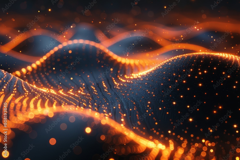 Aufkleber this vibrant image shows a beautiful display of warm orange light particles rippling in a wave-like 