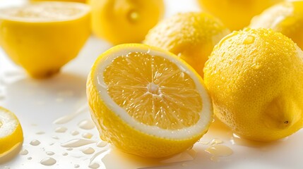 Close up of fresh Lemons on a white Background