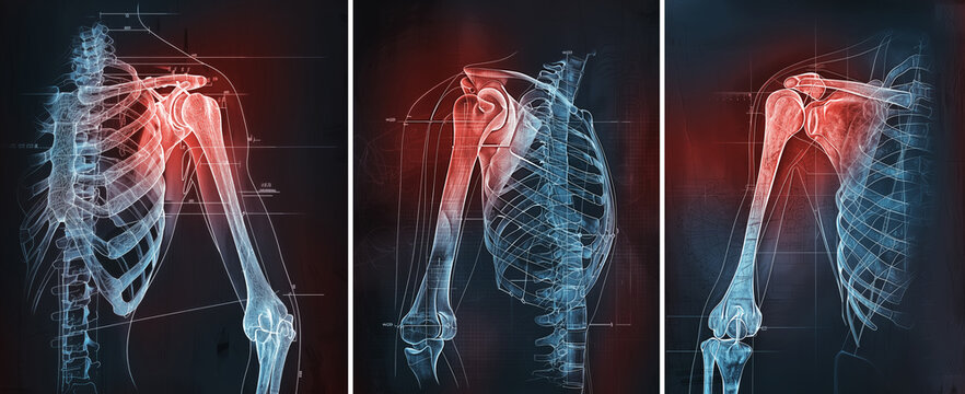 Painful shoulder joints. Shoulder anatomy. Frozen shoulder. Impingement. Medically illustration