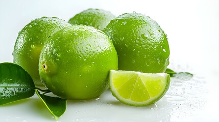 Close up of fresh Limes on a white Background