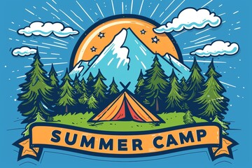 Colorful summer camp banner promoting fun and engaging summer vacation activities