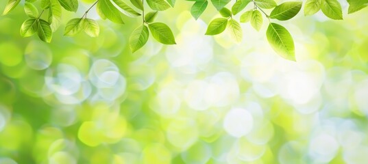 Fototapeta premium Abstract green light bokeh background in blurred defocused style for design projects