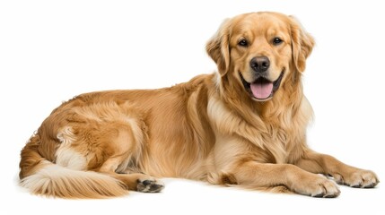   A close-up of a dog lying on a white surface with its tongue extended