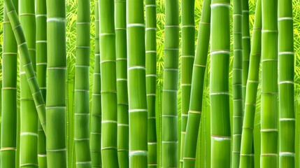   A dense grove of tall, green bamboos in a bamboo forest