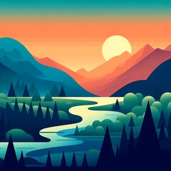 beautiful sunset in the mountains. vector illustration mountain landscape