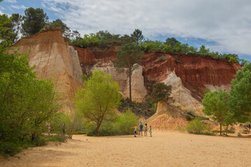 cliff white and red in old quarry ochre in colorado of provence in the luberon in france