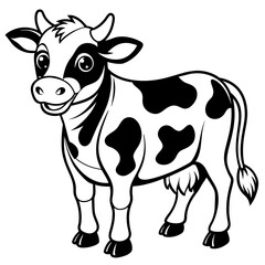  cute cow colouring book image cartoon character outline colouring page for kids on white background -vector illustration