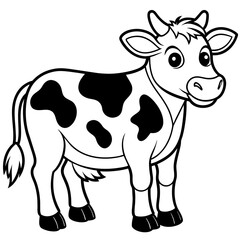  cute cow colouring book image cartoon character outline colouring page for kids on white background -vector illustration