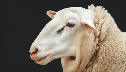 Obraz premium sheep close up head on black background 