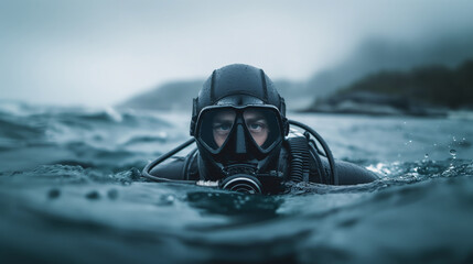Technical diver working in the cold northern sea