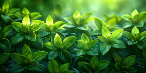 Vibrant Green Botanic Backdrop Illuminated By Sunrise, Ideal for Cultured and Ecological Themes