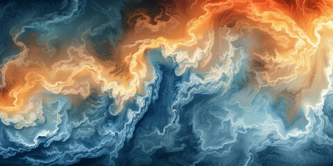 Abstract Painting of Orange and Blue Waves
