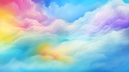 Vibrant rainbow gradient background with soft clouds and blue sky