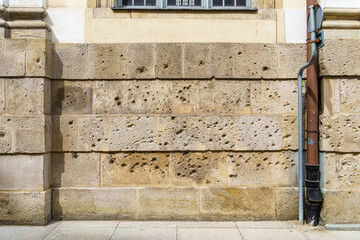 Bullet holes from WW2 in the wall of the University of Wrocław
