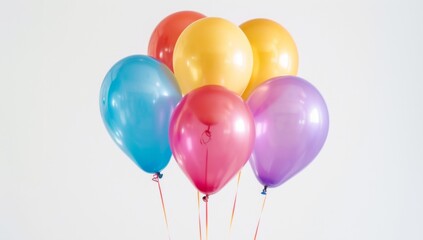 Colorful balloons flying on a white background Happy birthday concept Generative AI