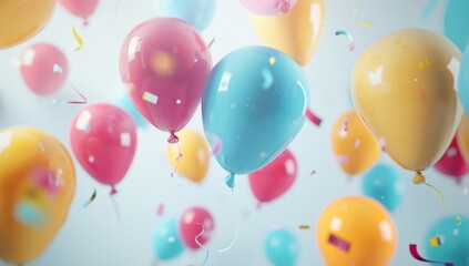 Colorful balloons flying on a white background Birthday party decoration with bright colors and colorful balloons Generative AI