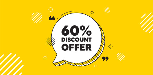 Obraz premium 60 percent discount tag. Chat speech bubble banner. Sale offer price sign. Special offer symbol. Discount chat message. Speech bubble yellow banner. Text balloon. Vector
