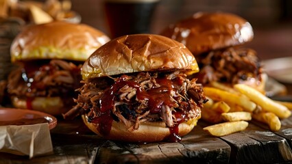 Iconic Texas BBQ spot offering pulled pork sandwiches and shredded brisket. Concept Texas BBQ, Pulled Pork Sandwiches, Shredded Brisket, Iconic Spot, Southern Cuisine