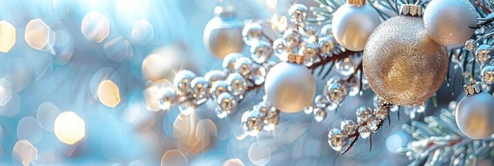 Fototapeta premium Close-Up of a Christmas Tree With Ornaments