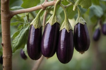 Ripe eggplants still attached to its vine