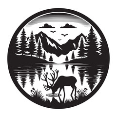 Black and White Elk Vector Silhouettes - Elk Silhouette