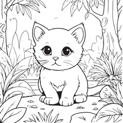 Obraz premium cute cat coloring book with kawaii kitten outline art, coloring page for kids, cat hand draw black line art.