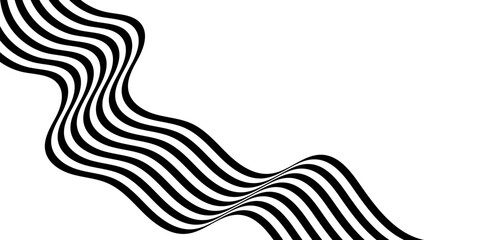 Black on white abstract perspective line stripes with wave style. optical illusion with 3d dimensional effect isolated on white.