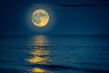 full moon rising over the ocean