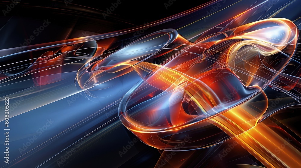 Poster an abstract representation of colorful transparent waves on dark background