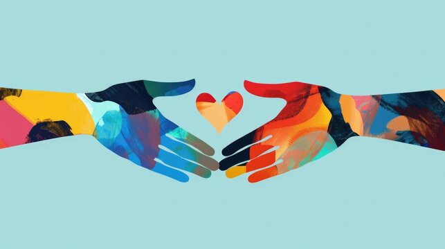 Two hands reaching out to each other, representing diversity and the other hand with a heart symbolizing compassion and acceptance